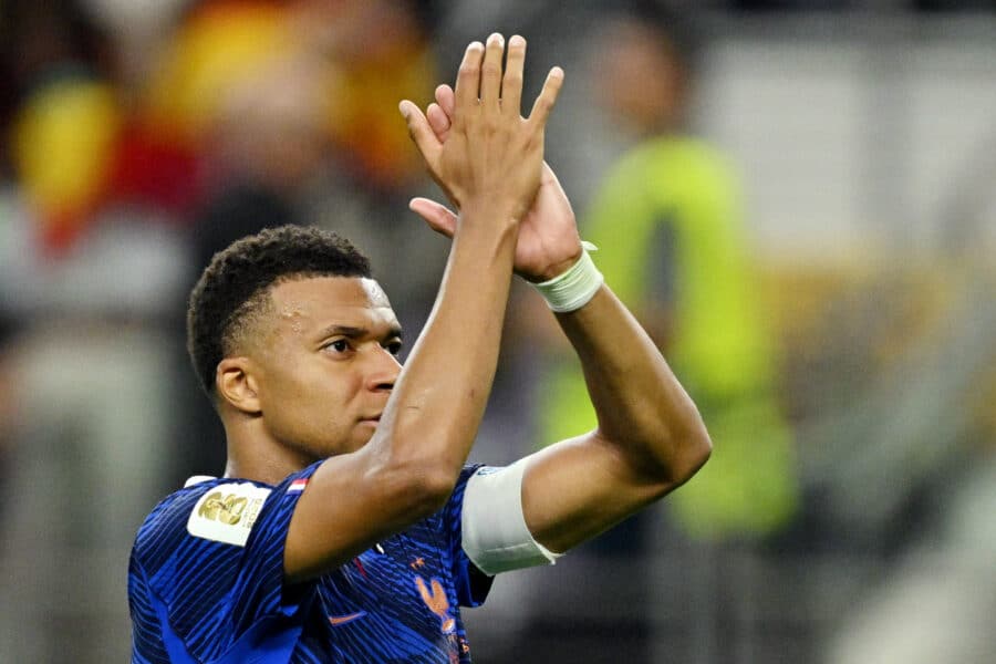 France's Kylian Mbappe looks dejected after the match as France are eliminated from the World Cup.
